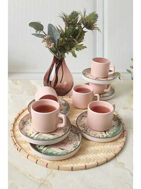 Keramika Pink Woods Stackable Çay Takımı 12 Parça 6 Kişilik - S000372710-23173