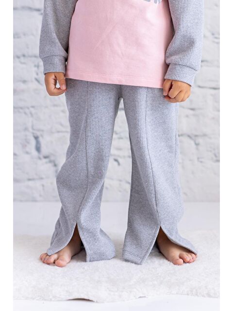 ZEYLAND Kız Çocuk Waffle Kumaş Yırtmaç Detaylı Eşofman Altı - Gri - S000315368-20600