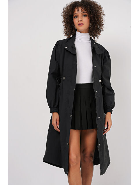 Bigdart 5939 Astarlı Uzun Trençkot - Siyah - S000298974-19351