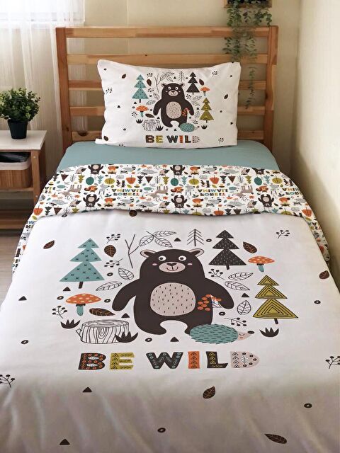 Evmila Çift Taraflı Ayıcık Desenli Çarşafsız Takım Tek Kişilik Nevresim Takımı 160x220 Cm - S000123419-23173