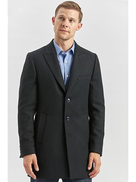 İMZA Koyu Lacivert Kaşe Kırlangıç Yaka Yırtmaçlı Kapitoneli Astar Comfort Fit Palto 1005245157 - S000350366-21164