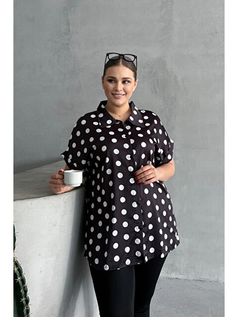 Stil Diva Büyük Beden Kısa Kollu Puantiyeli Gömlek 303460 - S000331926-19351