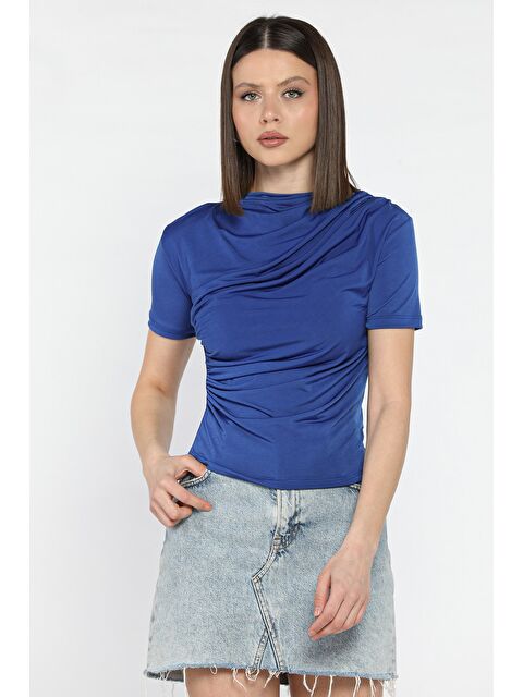 Gülseli Kadın Omuz Ve Bel Drapeli Kısa Kol Bluz - S000379816-23710