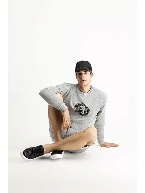 Kiğılı Bisiklet Yaka Oversize Baskılı Pamuklu Sweatshirt