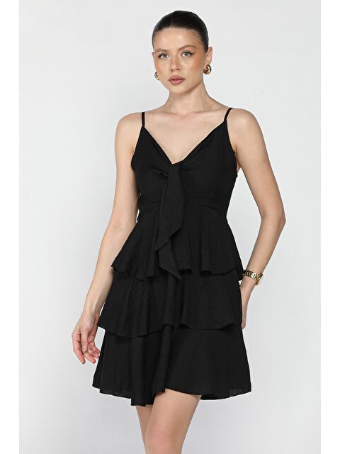 Gülseli İp Askılı Fırfırlı Mini Elbise - S000379965-19351