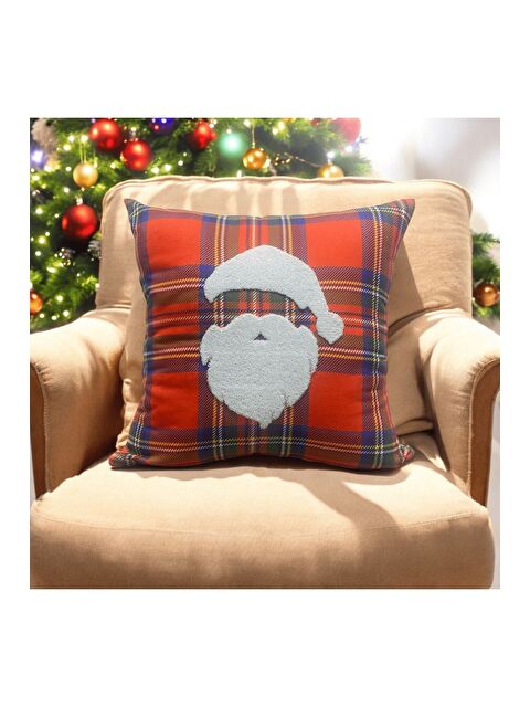 Asdiva Outlet Yılbaşı Kırlent Kılıfı Kırmızı Ekose Kumaş Beyaz Punch Yılbaşı Ağacı Desenli Süzene Panç - S000383710-37232