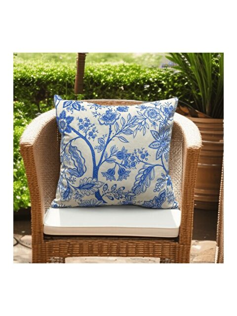 Asdiva Mavi Çiçekli Yaz Desen Dijital baskı Dekoratif Kırlent Kılıfı 43x43 - S000361672-17234