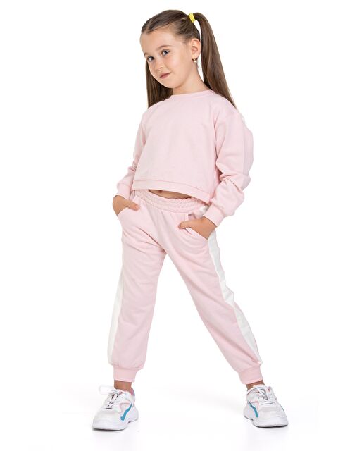 Zepkids Fiyonk Aksesuarlı Pudra Renk Kız Çocuk Eşofman Takım - S000356903-7152