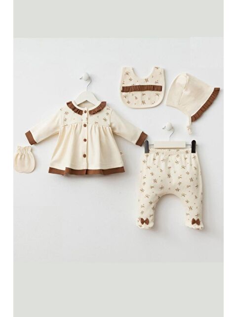 Cantoy Kız Bebek Çiçek Desenli 5'Li Hastane Çıkışı Zıbın Set - S000364534-19413