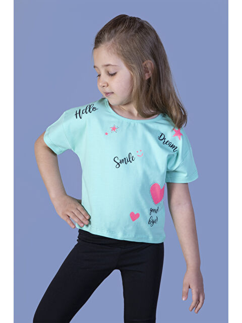 Toontoykids Kız Çocuk Crop Model Neon Baskılı Tişört