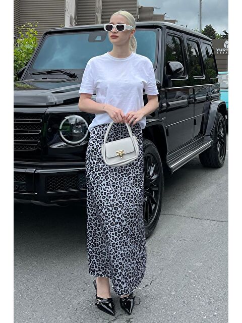 Madmext Gri Leopar Desenli Midi Boy Saten Etek Mg2079 - S000185541-20600