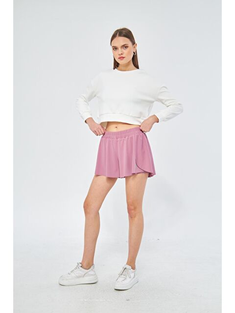 Chandraswear Pembe Kadın 2 Katmanlı Kloş Etek Görünümlü Spor Şort - Şortlu Tayt 2İn1 - Rane - S000029037-20024