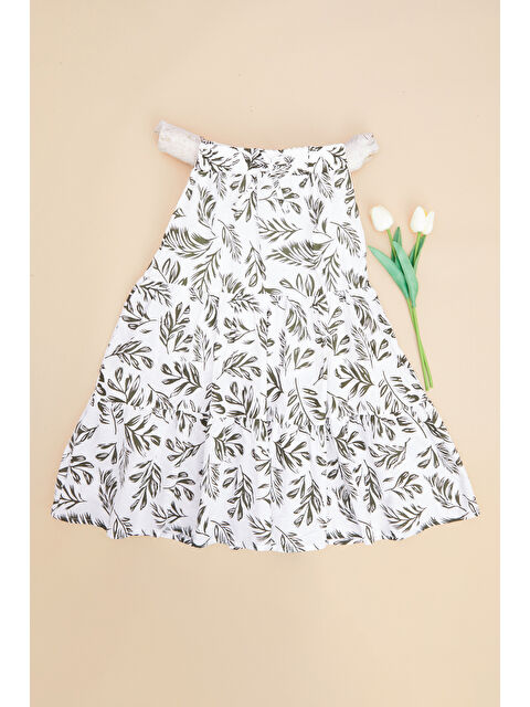 Fullamoda Yaprak Desenli Beli Lastikli Katlı Kız Çocuk Etek