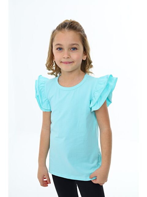 Toontoykids Kız Çocuk Baskılı Bisiklet Yaka Kolu Fırfırlı Tişört