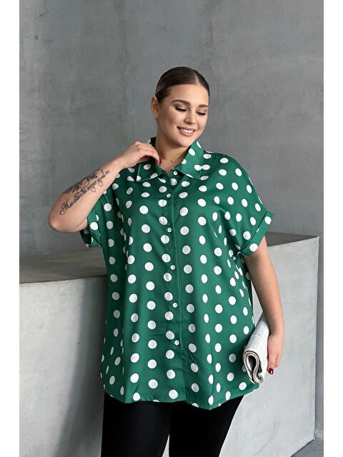 Stil Diva Büyük Beden Kısa Kollu Puantiyeli Gömlek 303461 - S000331944-18194