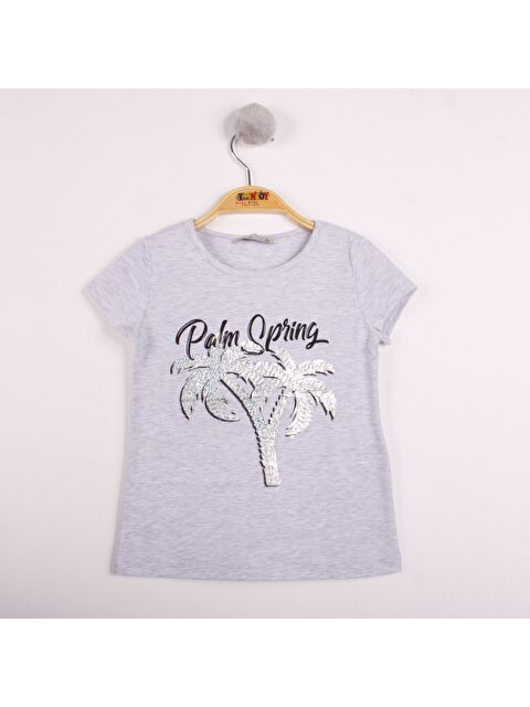 Toontoykids Kız Çocuk Pullu Palmiye Nakışlı Tişört - S000359772-74