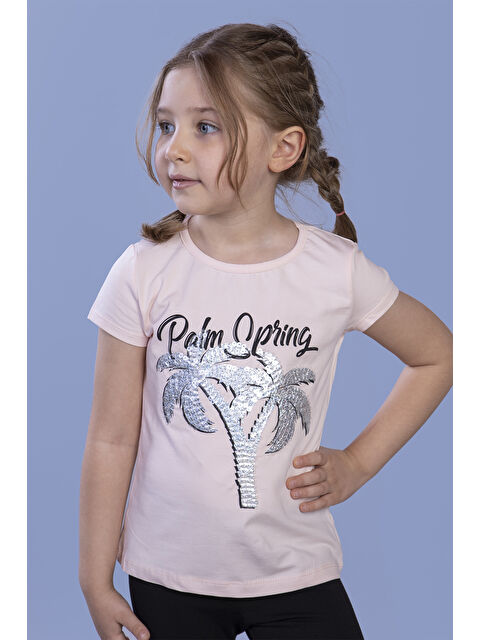 Toontoykids Kız Çocuk Pullu Palmiye Nakışlı Tişört - S000359772-20020