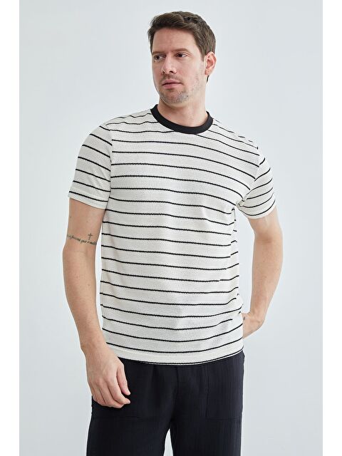 Fullamoda Çizgili Bisiklet Yaka Triko Tişört - S000515570-19965