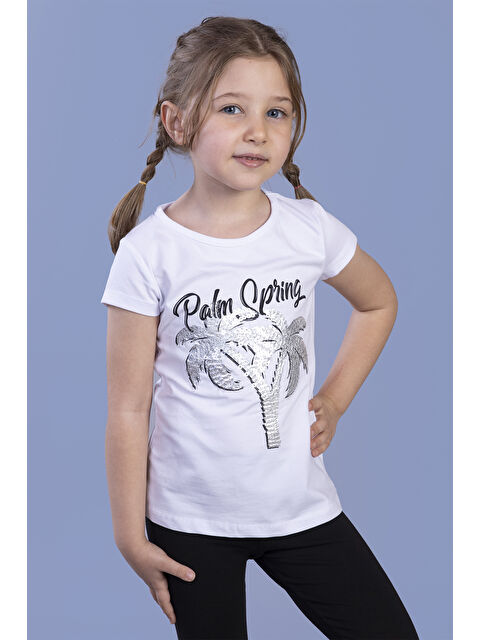 Toontoykids Kız Çocuk Pullu Palmiye Nakışlı Tişört - S000359772-20063