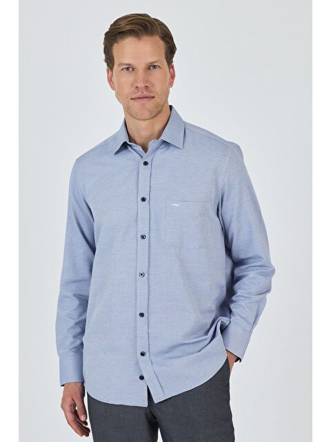 İMZA Koyu Lacivert Sert Yaka Kendinden Desenli Classic Pamuklu Comfort Fit Gömlek 1004250219 - S000388068-29672