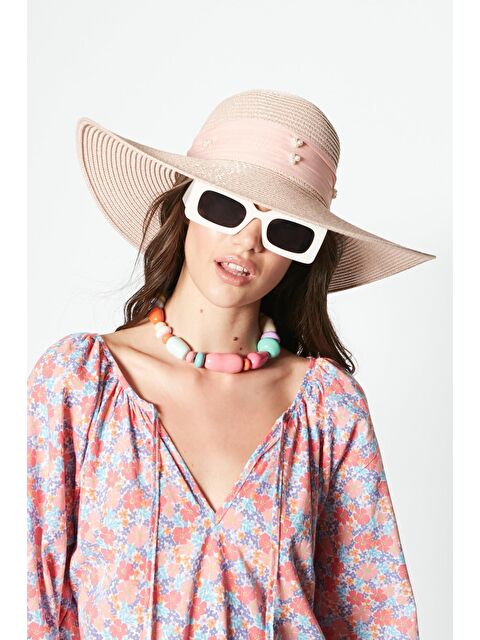 C&City Hasır Plaj Şapkası Y23730-21 Pudra - S000216764-7152