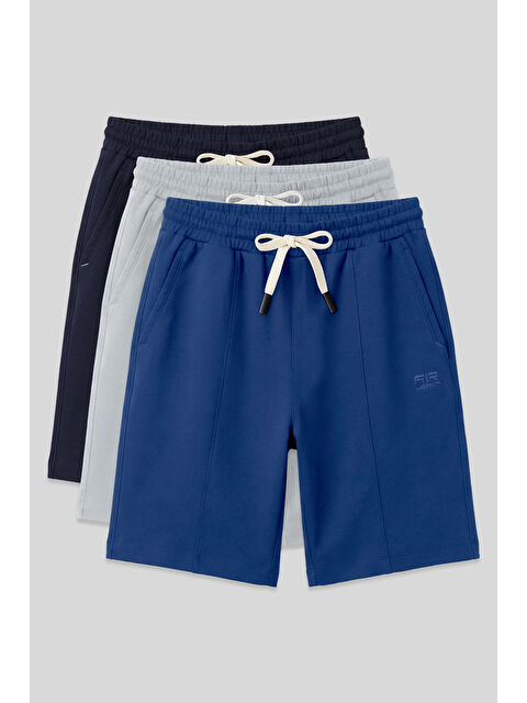 Air Jones Standart Fit Basic 3lü Paket Lacivert-Taş-Parlament Melanj Erkek Şort - 81277 - S000521889-27204