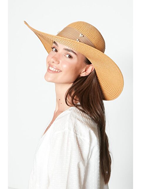 C&City Hasır Plaj Şapkası Y23730-21 Camel - S000216764-4557