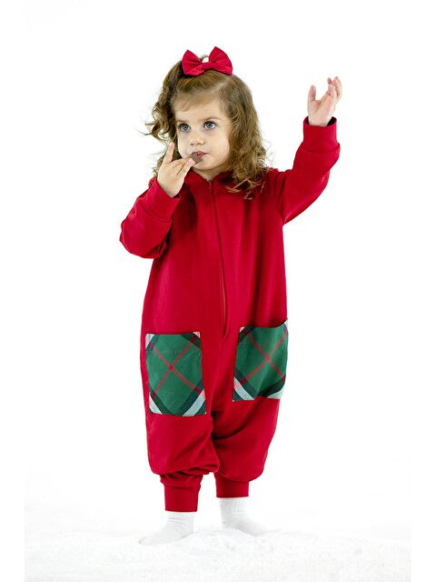 Catz Kids Kız Çocuk Yeni Yıl Kırmızı Penye Fermuarlı Tulum - S000119065-20045