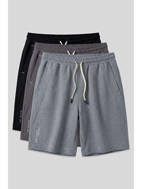 Air Jones Standart Fit Basic 3lü Paket Siyah-Gri Melanj-Koyu Gri Erkek Şort - 81278 - S000521890-23173