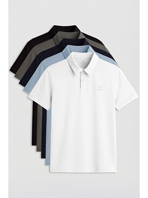Tommylife Standart Fit Basic Polo Yaka 5li Paket Erkek T-Shirt - 87748 - S000424701-3545
