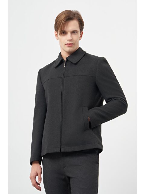 İMZA Koyu Antrasit Kaşe Bebe Yaka Düz Yırtmaçsız Tam Astar Slim Fit Classic Mont 1007245121 - S000505620-29666