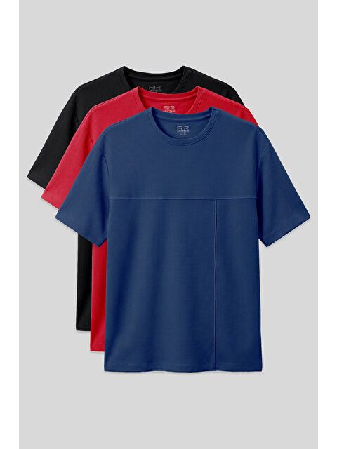 Air Jones Oversize Fit Basic 3lü Paket Siyah-Kırmızı-Parlament Erkek T-Shirt - 88380 - S000521892-27207