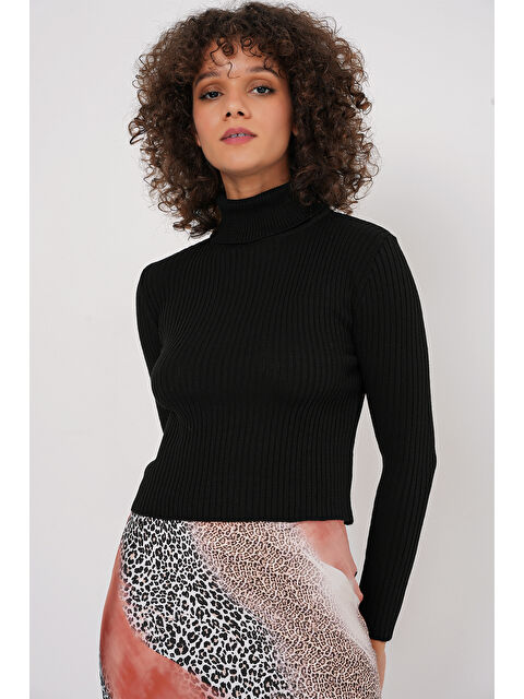 Bigdart 15896 Boğazlı Triko Kazak - Siyah - S000291620-19351