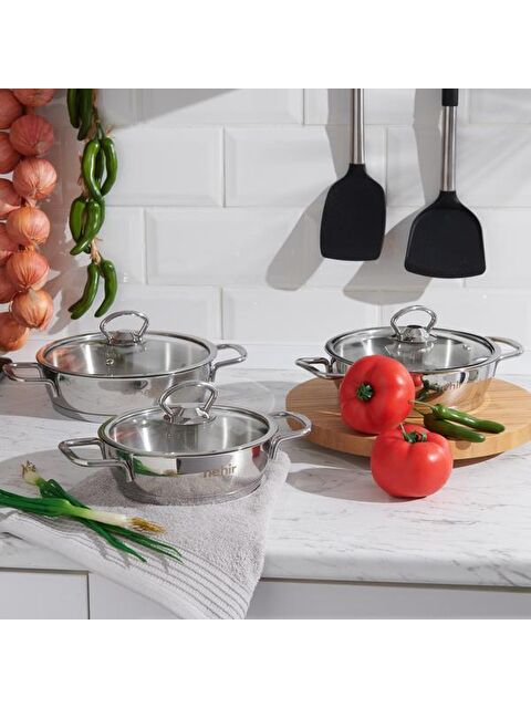 Nehir Silver Çelik 6 Parça Sahan Seti - Gri - S000372744-20600