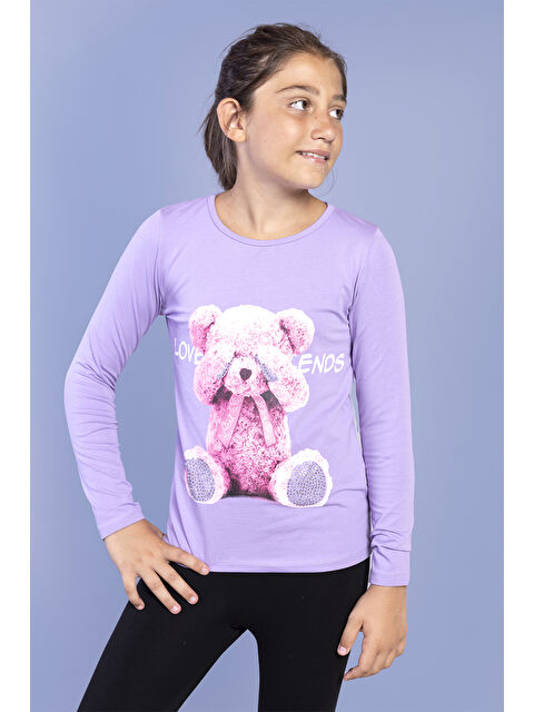 Toontoykids Kız Çocuk Ayıcık Baskılı Tişört