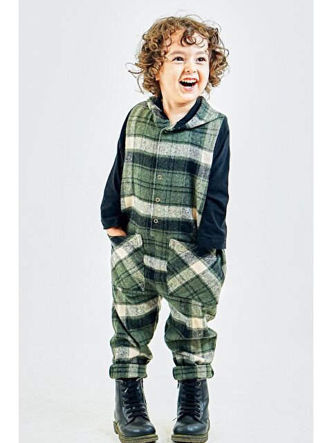 Catz Kids Haki Siyah Ekose Kaşe Kapüşonlu Tulum - S000119071-37614