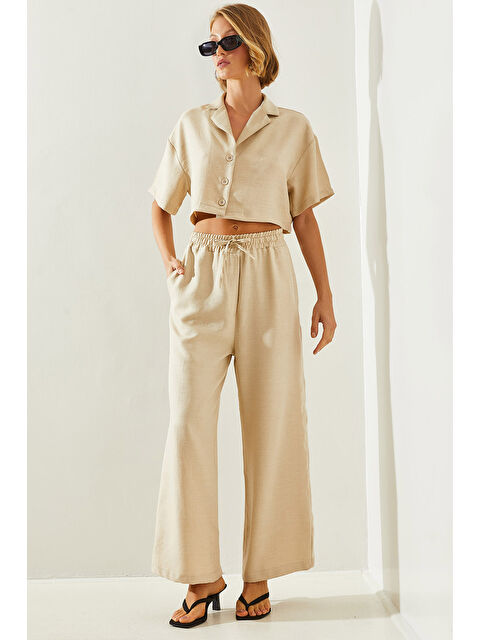 SHADE Kadın Ceket Yaka Crop Düğmeli Pantolonu Cepli Alt-Üst Takım - S000290828-19928