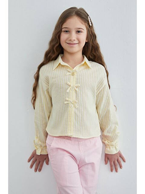 Fullamoda Çizgili Fiyonk Detaylı Kız Çocuk Crop Gömlek - S000519071-20072