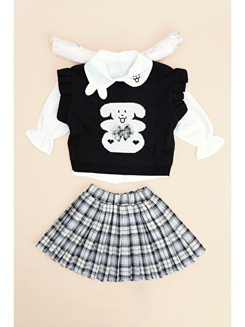 Fullamoda Ekose Desenli Triko Süveterli Kız Çocuk 3 Lü Takım - S000527388-19351