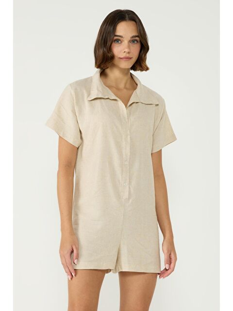 C&City Kadın Oversize Dokuma Müslin Tulum 9149 Bej - S000325654-19928