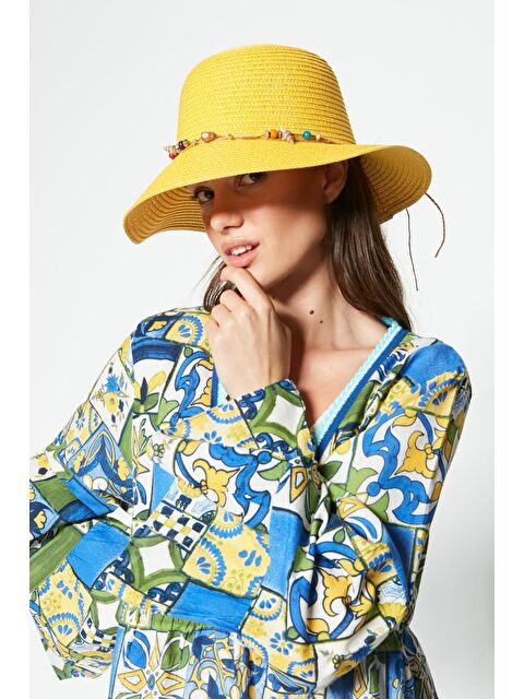 C&City Kısa Kenar Hasır Plaj Şapkası Y23730-52 Sarı - S000216766-20072