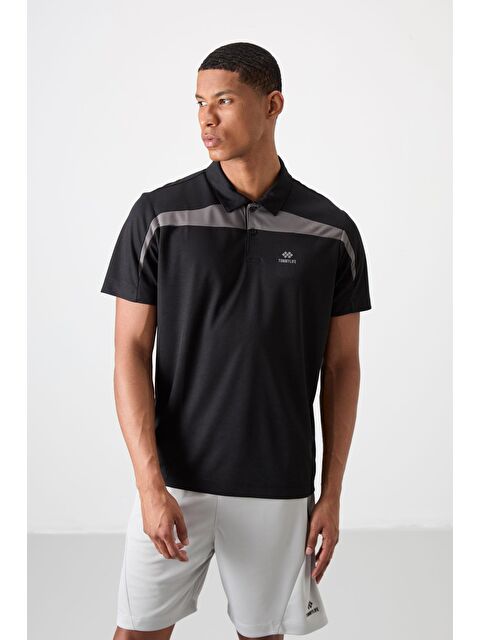 Tommylife Siyah Polyester Nefes Alan Dokulu İnce Esnek Standart Fit Polo Yaka Erkek Performans Tişört - 88392 - S000193960-19351