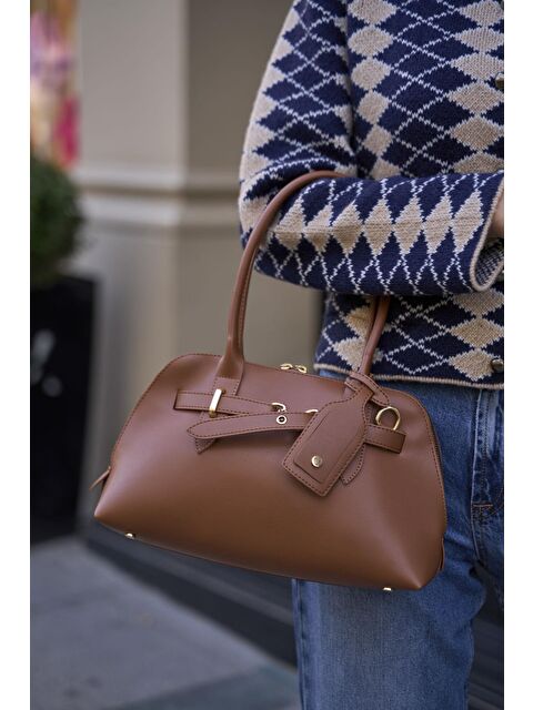 MADAMRA Gold Aksesuarlı Retro Çanta El Ve Omuz Çantası Taba - S000355801-37454