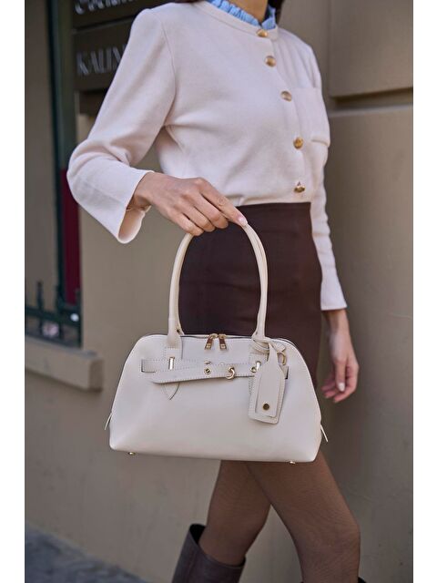 MADAMRA Gold Aksesuarlı Retro Çanta El Ve Omuz Çantası Bej - S000355801-19928