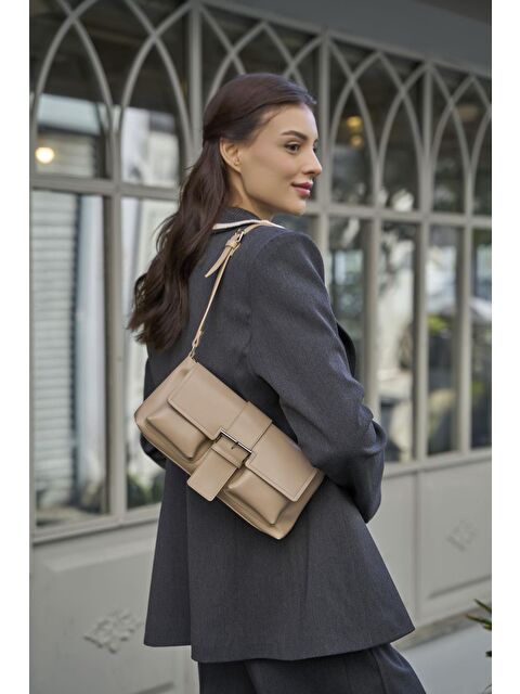 MADAMRA Kaplamalı El Ve  Omuz Çantasi Vizon - S000355804-26429