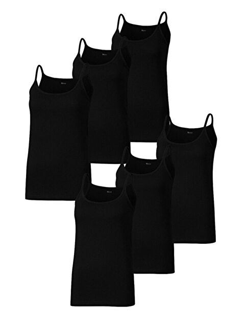 Line Smart 6'lı Kadın Siyah %100 Doğal Pamuk İp Askılı Atlet - S000480545-19351