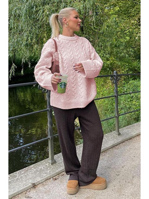 Madmext Pembe Bisiklet Yaka Oversize Triko Kazak Mg1969 - S000145746-20024