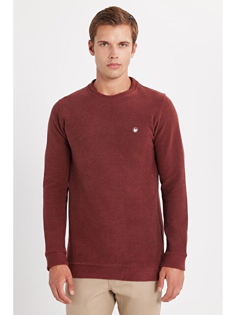 TUDORS Erkek Slim Fit Dar Kesim Pamuklu Selanik Kumaş Bisiklet Yaka Kiremit Sweatshirt - S000519582-18657