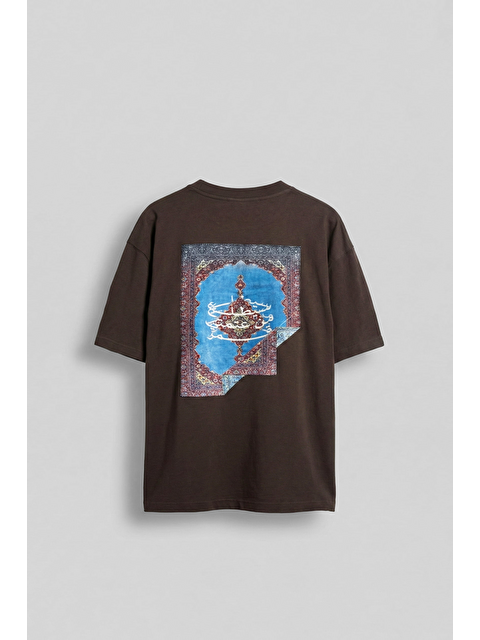 Abluka Online Erkek Sırtı Yamalı Oversize T-Shirt Kahverengi - S000506320-19413