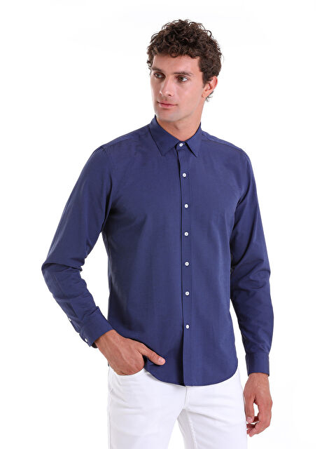 Hatemoğlu Lacivert Comfort Fit Desenli Pamuklu Slim Yaka Uzun Kollu Klasik Gömlek - S000289008-21164